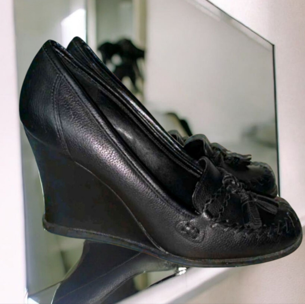 🟣6M👠Nygard Natalie elegant and classic black leather shoes wedge